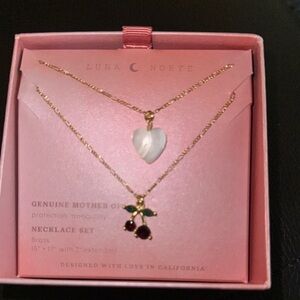 Gold and White Layered Necklace Set with Heart Pendant